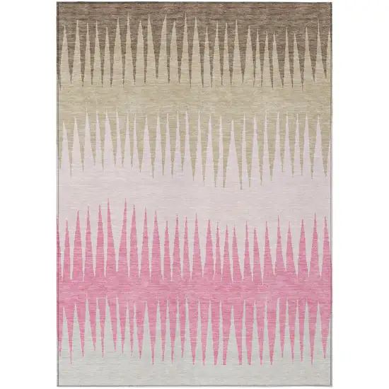 Pink Ivory And Brown Striped Washable Indoor Outdoor Area Rug Photo 2