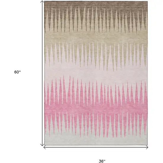 Pink Ivory And Brown Striped Washable Indoor Outdoor Area Rug Photo 3