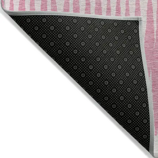 Pink Ivory And Brown Striped Washable Indoor Outdoor Area Rug Photo 4