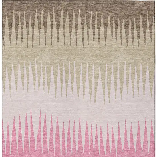 Pink Ivory And Brown Striped Washable Indoor Outdoor Area Rug Photo 8