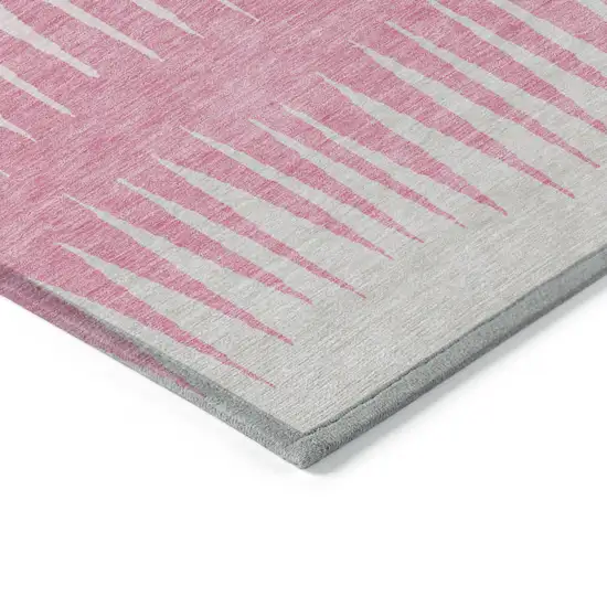 Pink Ivory And Brown Striped Washable Indoor Outdoor Area Rug Photo 5