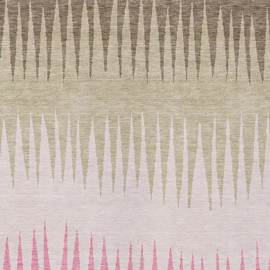 Pink Ivory And Brown Striped Washable Indoor Outdoor Area Rug Photo 7