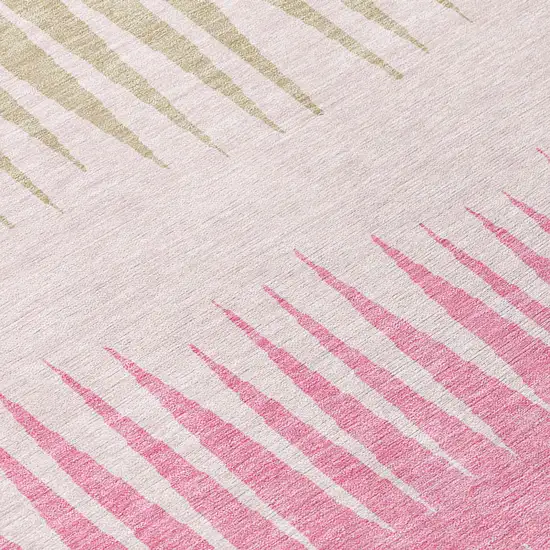 Pink Ivory And Brown Striped Washable Indoor Outdoor Area Rug Photo 6