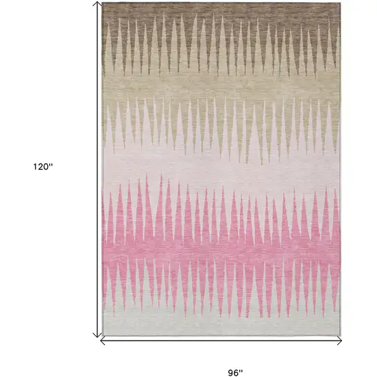 Pink Ivory And Brown Striped Washable Indoor Outdoor Area Rug Photo 3