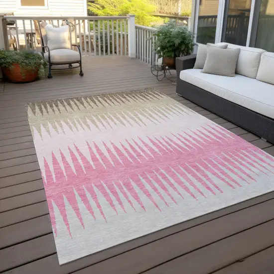 Pink Ivory And Brown Striped Washable Indoor Outdoor Area Rug Photo 9