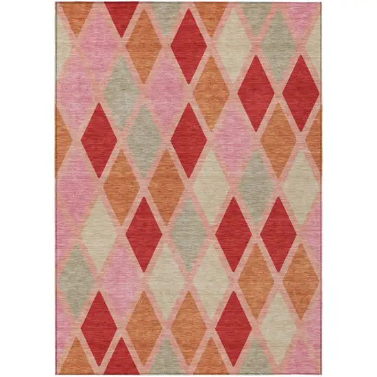 Pink Red And Copper Geometric Washable Indoor Outdoor Area Rug Photo 2