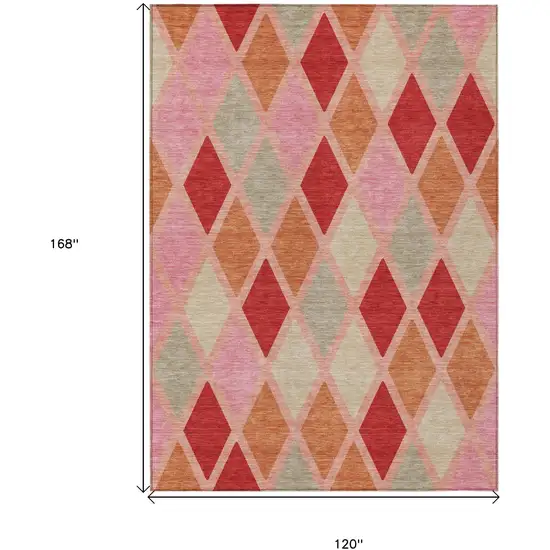 Pink Red And Copper Geometric Washable Indoor Outdoor Area Rug Photo 3