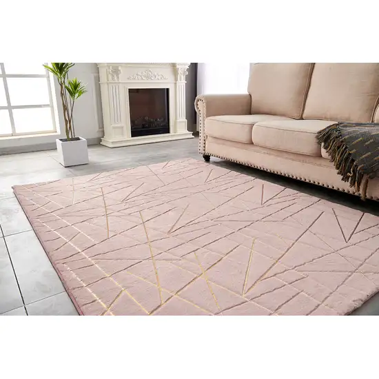 Pink and Gold Faux Fur Abstract Shag Non Skid Area Rug Photo 9