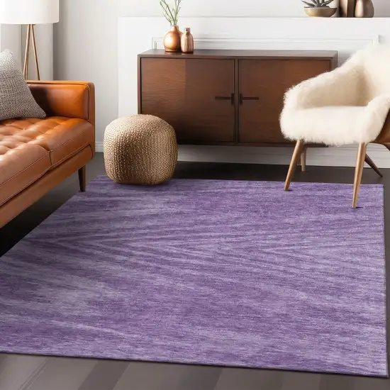 Purple And Ivory Abstract Washable Indoor Outdoor Area Rug Photo 9