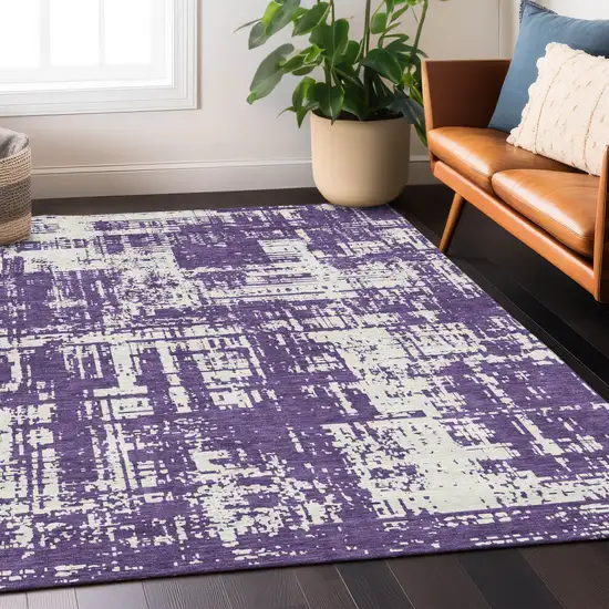Purple And Ivory Abstract Washable Indoor Outdoor Area Rug Photo 8