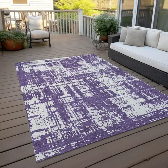 Purple And Ivory Abstract Washable Indoor Outdoor Area Rug Photo 7