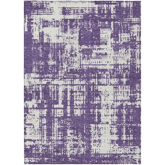 Purple And Ivory Abstract Washable Indoor Outdoor Area Rug Photo 2