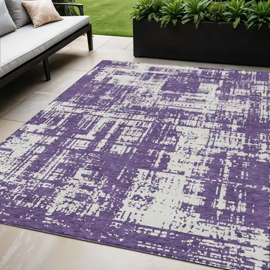 Purple And Ivory Abstract Washable Indoor Outdoor Area Rug Photo 1