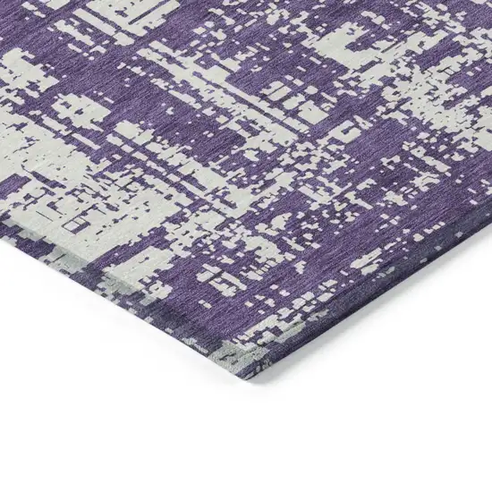 Purple And Ivory Abstract Washable Indoor Outdoor Area Rug Photo 4