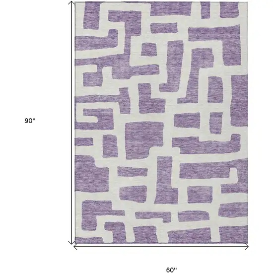 Purple And Ivory Abstract Washable Indoor Outdoor Area Rug Photo 3
