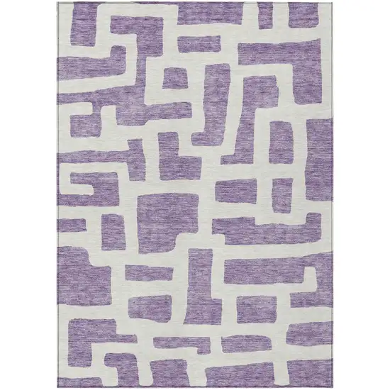 Purple And Ivory Abstract Washable Indoor Outdoor Area Rug Photo 2