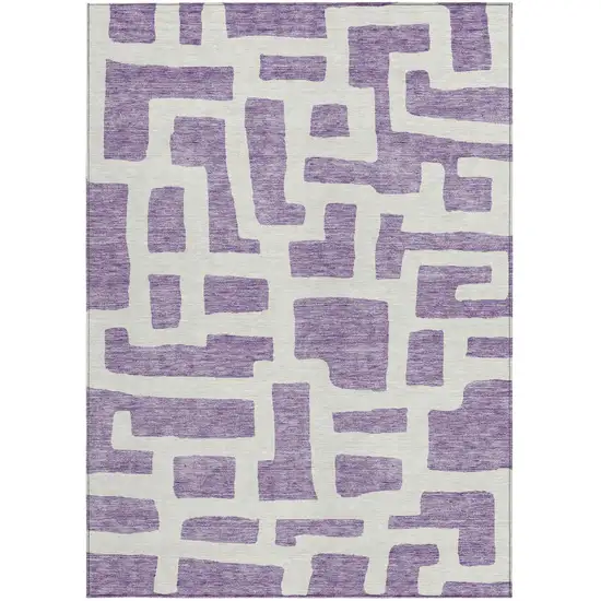 Purple And Ivory Abstract Washable Indoor Outdoor Area Rug Photo 6