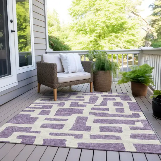 Purple And Ivory Abstract Washable Indoor Outdoor Area Rug Photo 8