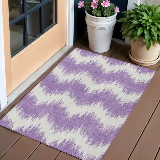 Purple And Ivory Chevron Washable Indoor Outdoor Area Rug Photo 1