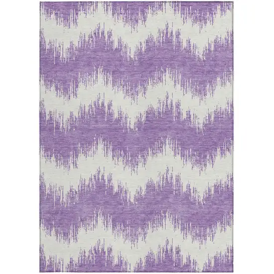 Purple And Ivory Chevron Washable Indoor Outdoor Area Rug Photo 6