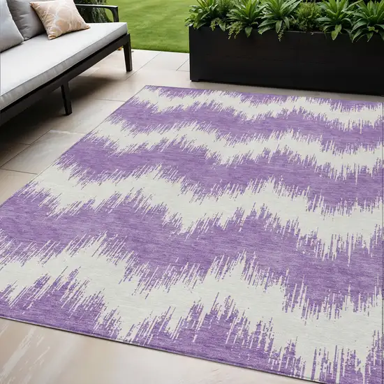 Purple And Ivory Chevron Washable Indoor Outdoor Area Rug Photo 1