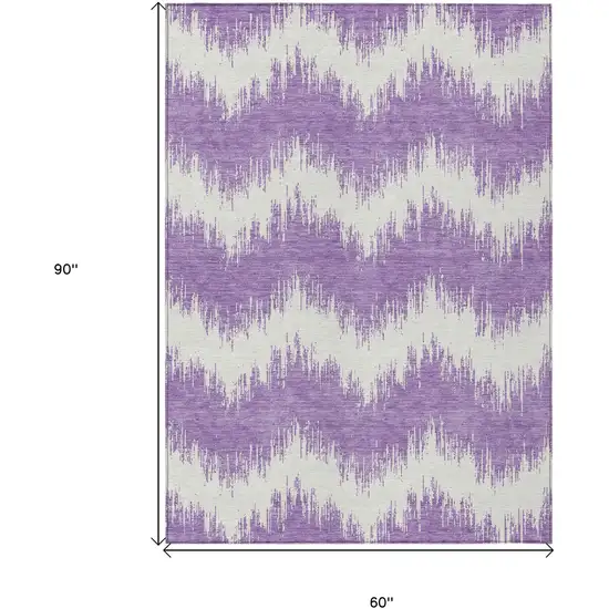 Purple And Ivory Chevron Washable Indoor Outdoor Area Rug Photo 3