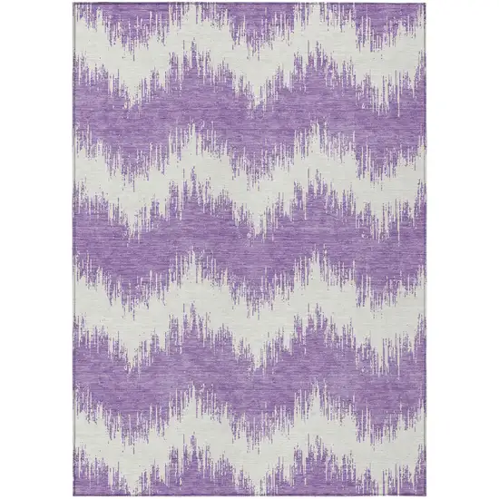 Purple And Ivory Chevron Washable Indoor Outdoor Area Rug Photo 2