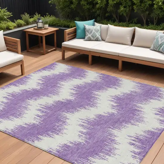 Purple And Ivory Chevron Washable Indoor Outdoor Area Rug Photo 1