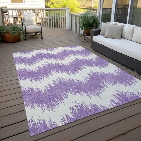 Purple And Ivory Chevron Washable Indoor Outdoor Area Rug Photo 7