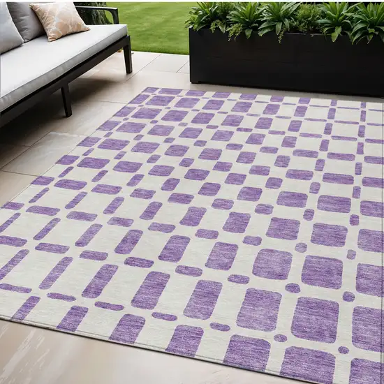 Purple And Ivory Geometric Washable Indoor Outdoor Area Rug Photo 1