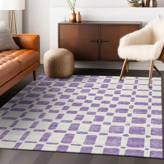 Purple And Ivory Geometric Washable Indoor Outdoor Area Rug Photo 9