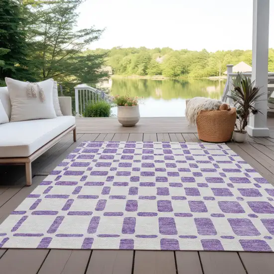 Purple And Ivory Geometric Washable Indoor Outdoor Area Rug Photo 8