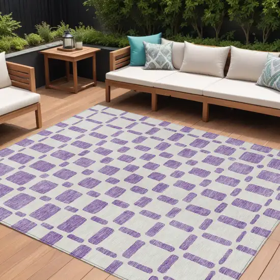 Purple And Ivory Geometric Washable Indoor Outdoor Area Rug Photo 1