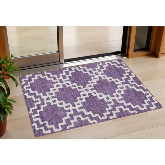 Purple And Ivory Geometric Washable Indoor Outdoor Area Rug Photo 1