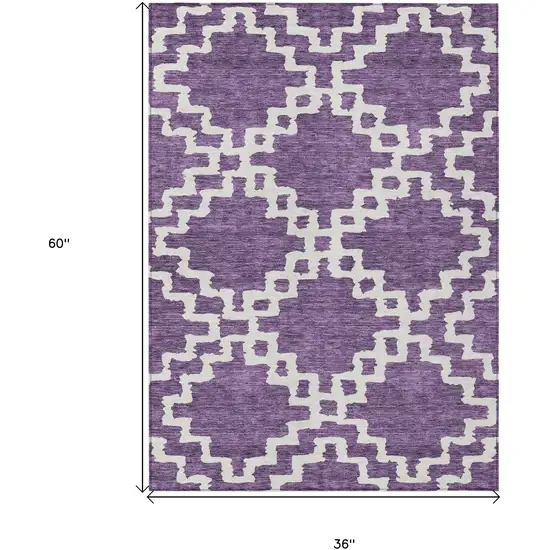 Purple And Ivory Geometric Washable Indoor Outdoor Area Rug Photo 3