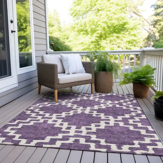 Purple And Ivory Geometric Washable Indoor Outdoor Area Rug Photo 8