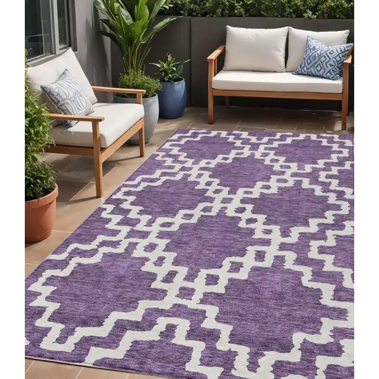 Purple And Ivory Geometric Washable Indoor Outdoor Area Rug Photo 1