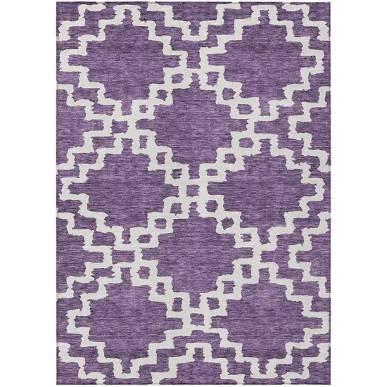 Purple And Ivory Geometric Washable Indoor Outdoor Area Rug Photo 2