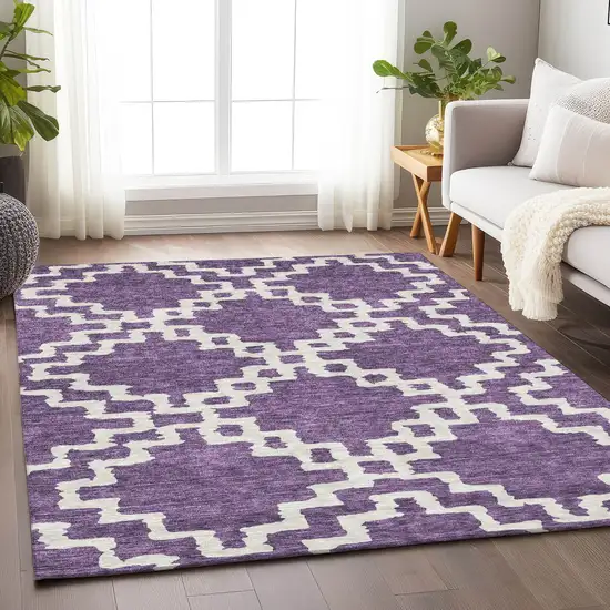 Purple And Ivory Geometric Washable Indoor Outdoor Area Rug Photo 9