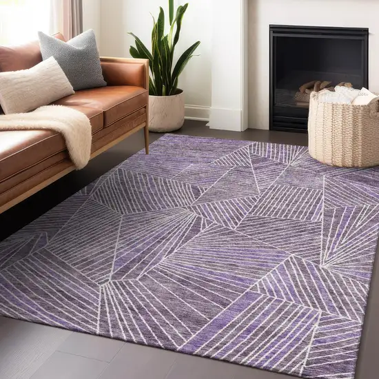 Purple And Ivory Geometric Washable Indoor Outdoor Area Rug Photo 9