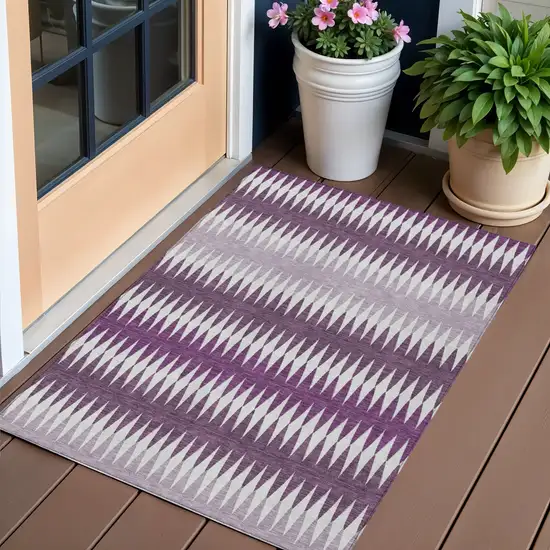 Purple And Ivory Striped Washable Indoor Outdoor Area Rug Photo 1