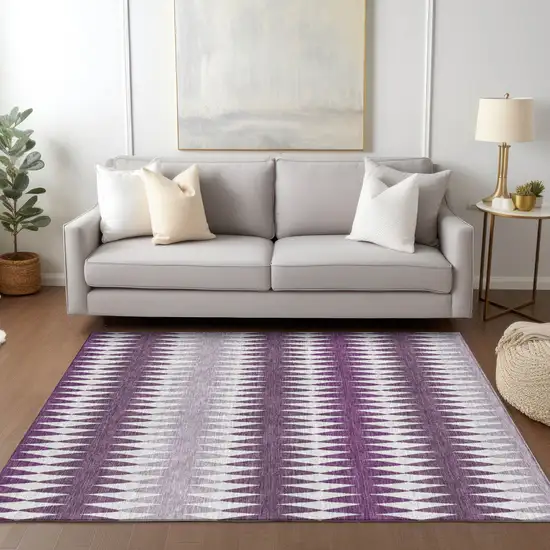 Purple And Ivory Striped Washable Indoor Outdoor Area Rug Photo 9