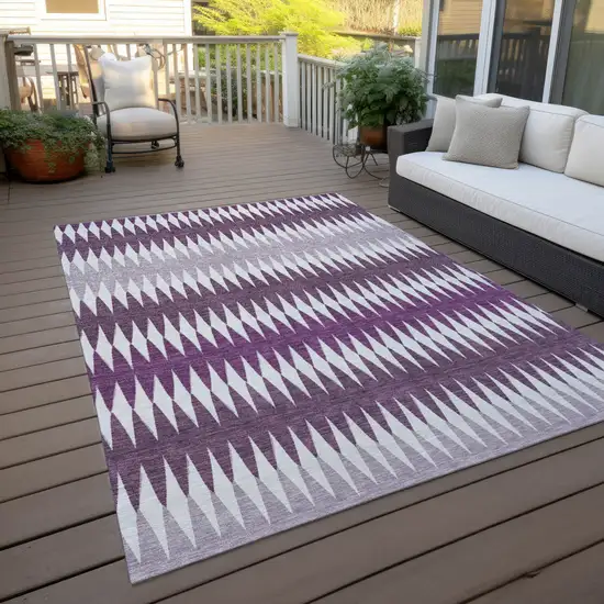 Purple And Ivory Striped Washable Indoor Outdoor Area Rug Photo 7