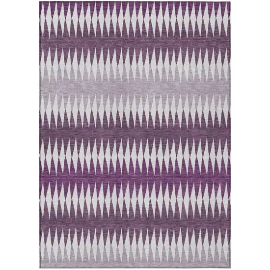 Purple And Ivory Striped Washable Indoor Outdoor Area Rug Photo 2