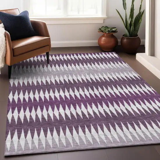 Purple And Ivory Striped Washable Indoor Outdoor Area Rug Photo 8