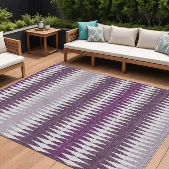 Purple And Ivory Striped Washable Indoor Outdoor Area Rug Photo 1