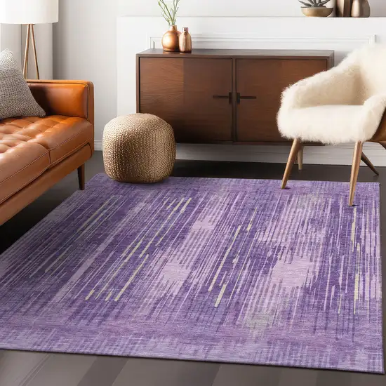 Purple And Ivory Striped Washable Indoor Outdoor Area Rug Photo 9