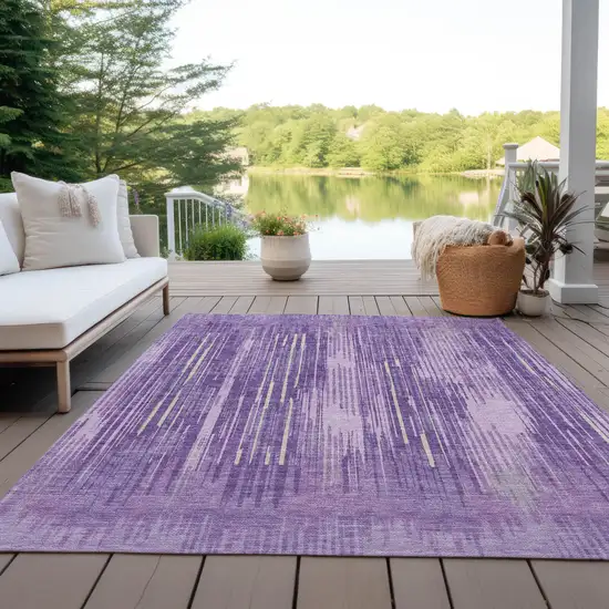 Purple And Ivory Striped Washable Indoor Outdoor Area Rug Photo 8