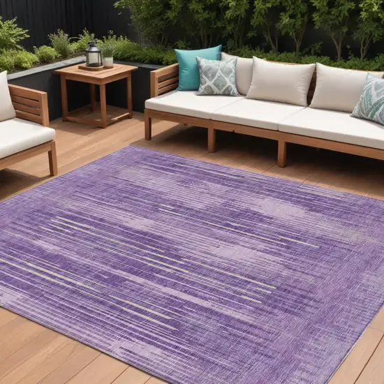 Purple And Ivory Striped Washable Indoor Outdoor Area Rug Photo 1