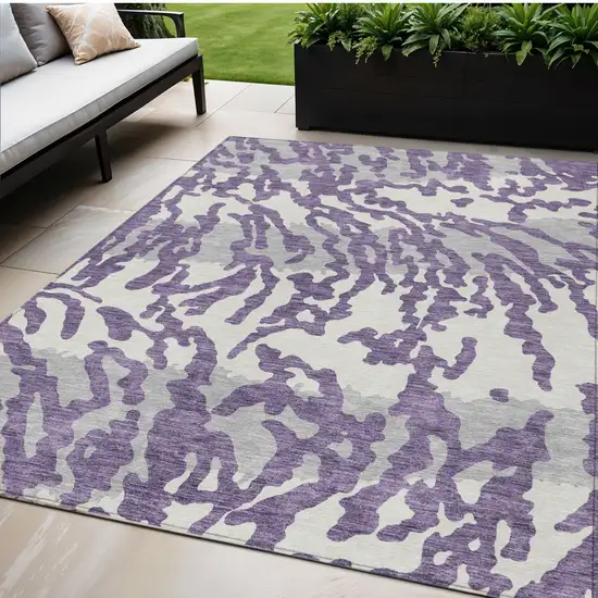 Purple Gray And Ivory Animal Print Washable Indoor Outdoor Area Rug Photo 1